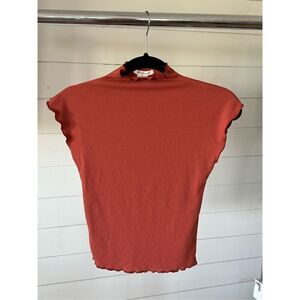 Mock neck ribbed burnt orange blouse small